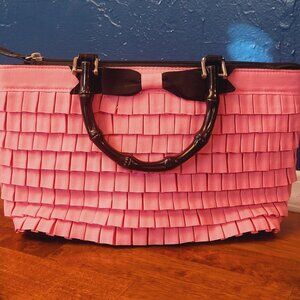 Bracianco ~ Pink Ruffled with Black Bow ~ Handbag ~ NWOT